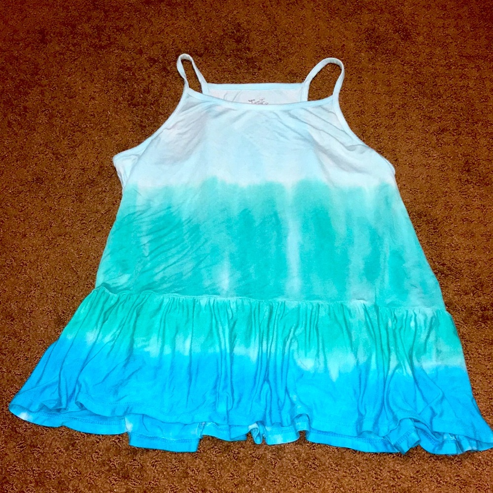 Justice size 14-16 girls blue & green tank top soft & silky EUC like new